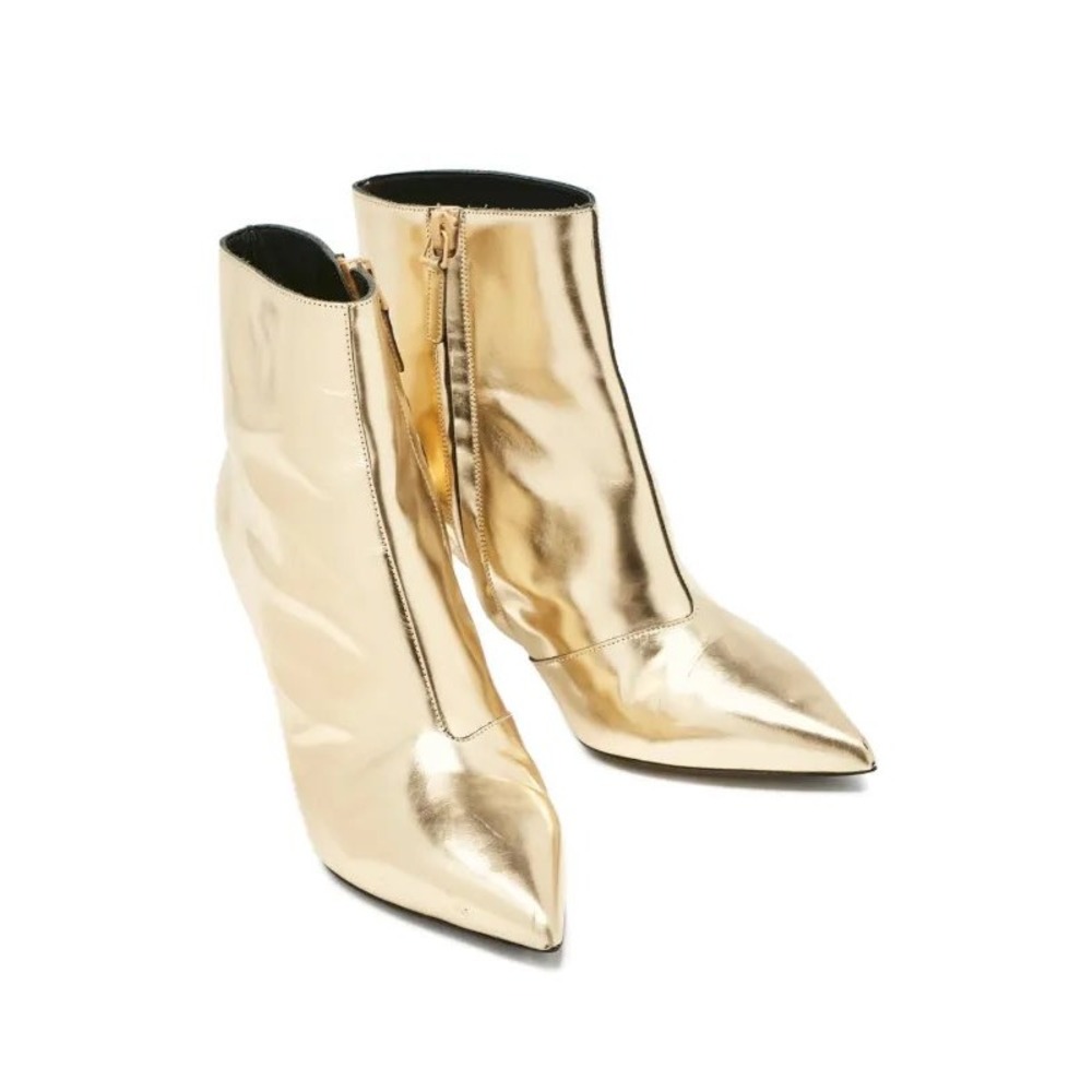 Balenciaga Paris Metallic Gold Leather Pointed ToeStiletto Ankle Boots 433245 40